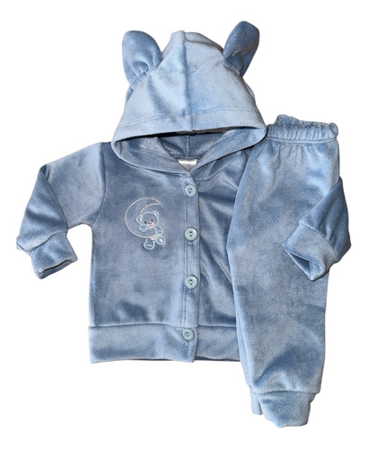 Conjunto Plush Camperita Y Pantalón Bebe Niños Invierno Celeste 3 (6-9 Meses)