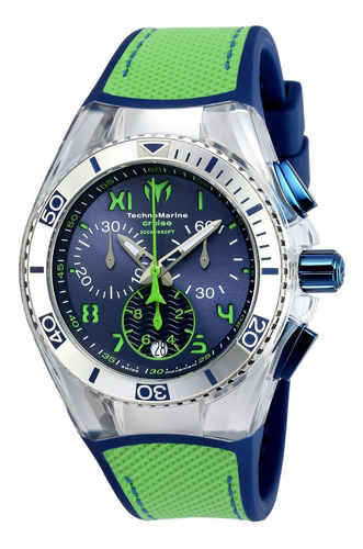 Reloj Technomarine Cruise 115019 Azul Unisexo Color De La Correa Verde/azul Color Del Bisel Plateado