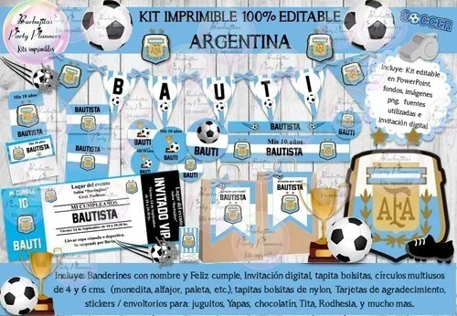 Kit Imprimible Candy Bar Futbol Argentina 100% Editable