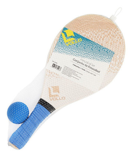 Kit Frescobol 2 Raquetes E 1 Bolinha Tênis De Praia Vollo Cor Azul/Bege