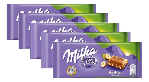 Kit 5 Chocolate Ao Leite Com Avelãs Milka Pacote 100g
