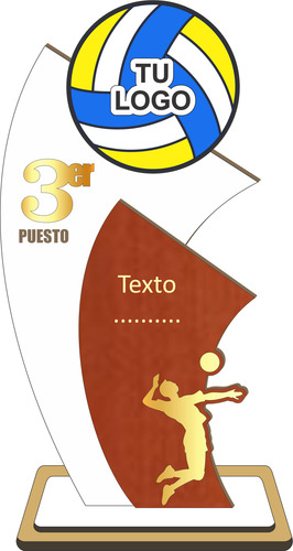 Trofeos De Voley Mdf 40cm, 30cm, 25cm Pack 27 Unidades Blanco Y Cedro