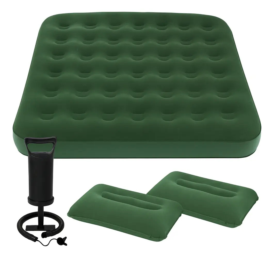 Colchón Inflable 2 Plazas Sufin con Almohadas e Inflador Manual