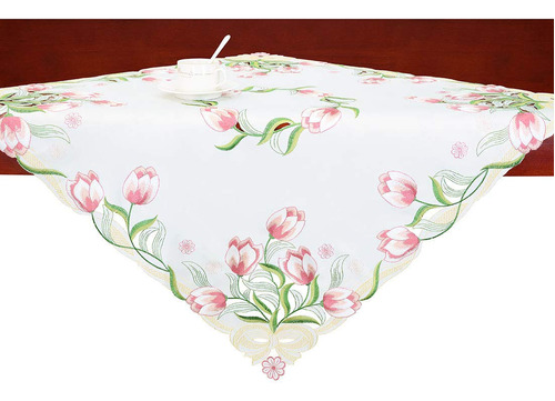 Mantel Cuadrado Tulipan Bordado Para Primavera Pascua Mesa X