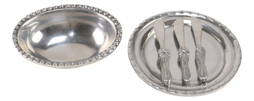 Set 3 Pz Charolas De Servicio Metalicas Pewter