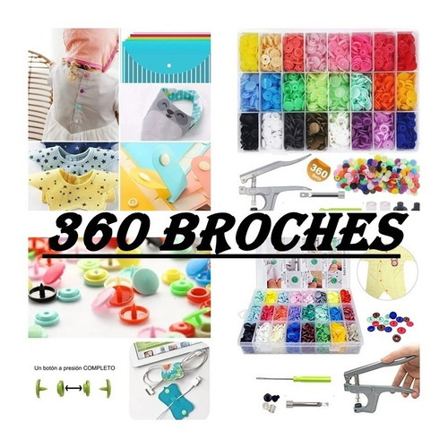 360 Botones 24 Colores Y Pinza Para Aplicarlos Ropa, Bebes