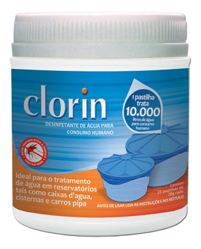 Clorin 10000 Tratamento De Água Pote Com 25 Pastilhas