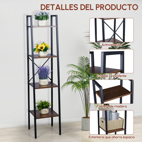 Estante Librero De 4 Capas Estantería Minimalista Modernos Librero Delgado Estante Librero Librero Minimalista Librero Industrial Libreros Baratos Mueble Librero Color Marrón Oscuro