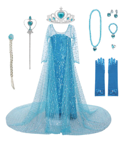 Disfraz Princesa Disney Elsa Frozen + Trenza + Accesorios Envio Gratis