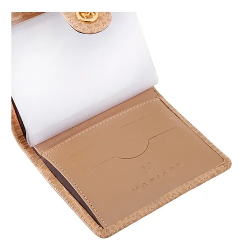 Cartera de piel genuina para mujer 175/ 174, tarjeta de documentos, color Fendi, piel de cocodrilo, diseño de tela