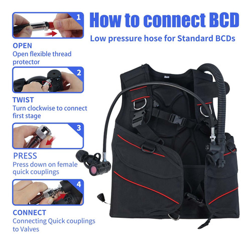 Justoop Manguera De Buceo De Baja Presión Para Bcd Estándar,