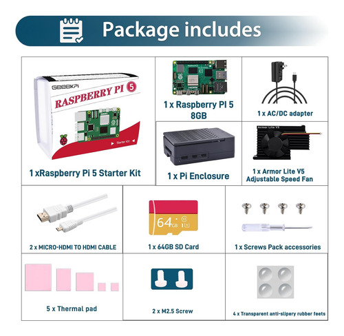 Raspberry Pi 5 8gb Ram Kit Completo Case Disipador