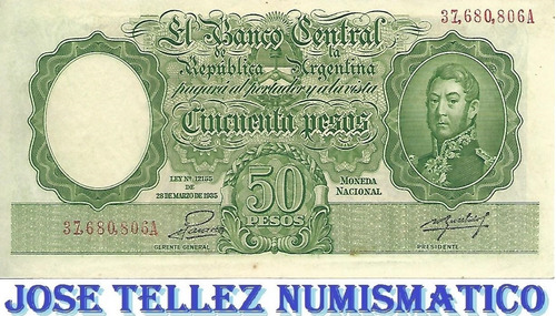 Bottero 1989 $ 50 Moneda Nacional Serie A N Rojos Ex Palermo