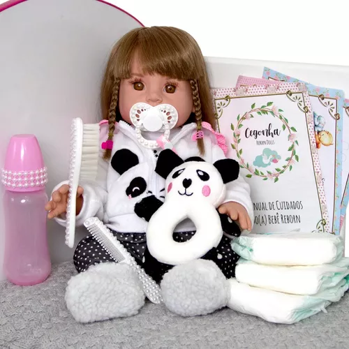 Boneca Bebê Reborn Silicone Panda Fada Madrinha Pode Banho