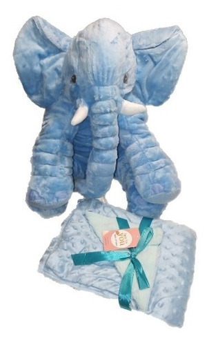 Muñeco De Felpa Almohada,   Elefante Azul Con Manta 60cm