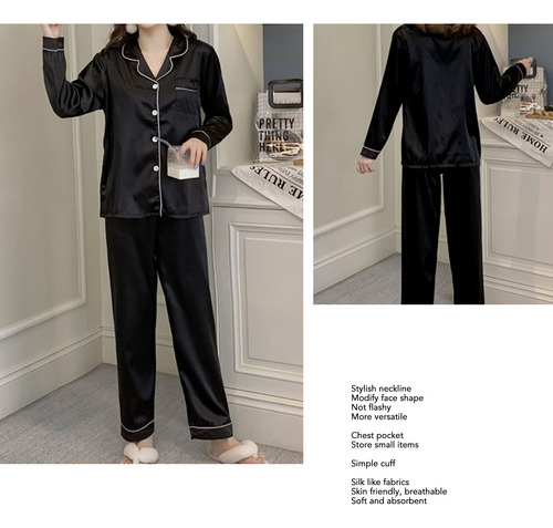 Conjunto De Pijama De Seda De Hielo Suave Y Con Bolsillo