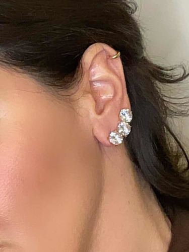 Ear Cuff Cravejado Zircônias Semijoia Banhado A Ouro 18k