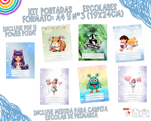 Kit Imprimible Carátulas Edit. A4 Y Escolares N°3: Arcoiris