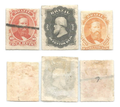 F7510 Brasil 1876 Império 3 Selos D. Pedro 2º Barba Preta