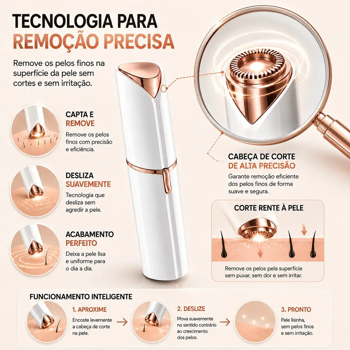 Kit Depilador Facial Caneta Depiladora Sobrancelha + Batom Depilador Facial Recarregável Portátil... 7