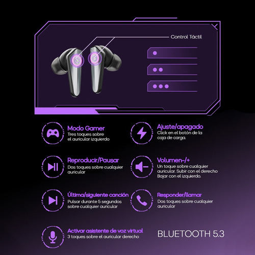 Imagen 5 de 10 de Auriculares In-ear Bluetooth 5.3 Gamer Soundpeats Cybergear