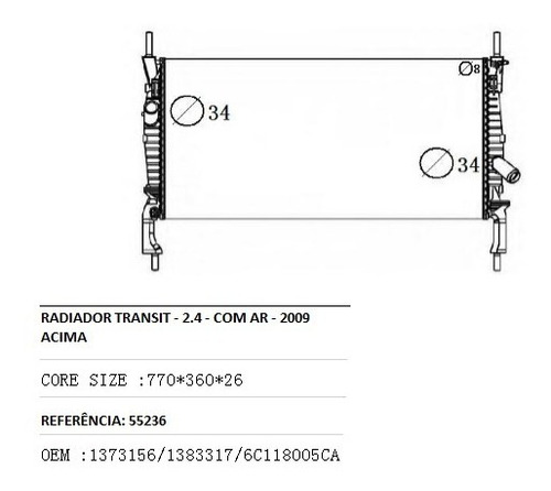 Radiador Ford Transit Com Ar 2009 2010 2011 - 55236