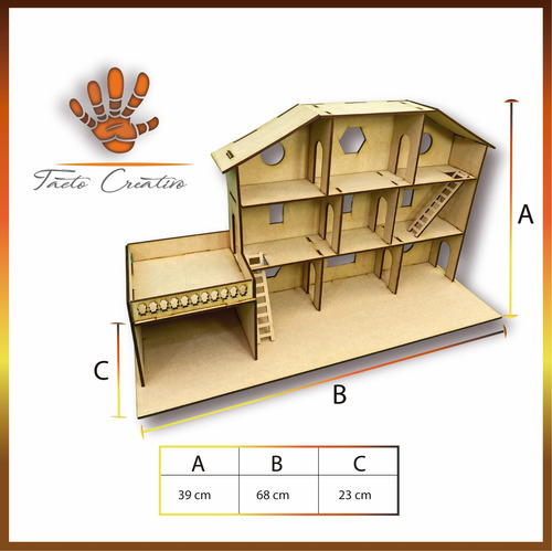 Casa De Muñecas Juguete Mdf Didáctico Tres Niveles Ternurin