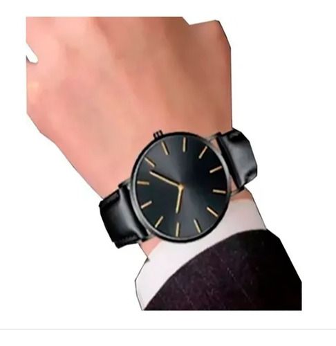 Reloj Ultra Delgado Correa Negra Marco Negro
