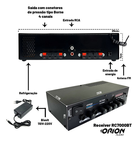 Receiver Som Rc 7000 120 Rms 4ch Entrada Óptica Smart Tv