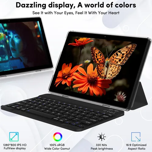 Tableta Android 10 Pulgadas 2 En 1 Con Teclado Y Funda, 18gb