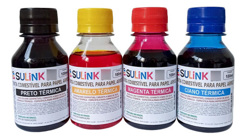 Tinta Comestível Sulink Papel Arroz Para Hp Kit 400ml Tinta CMYK