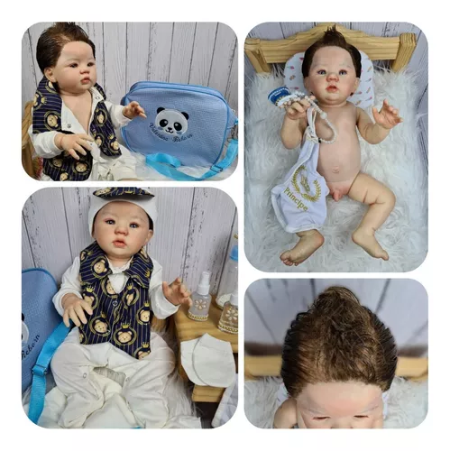 Bebê Reborn Menino Kit Abigail Para Banho Cabelo Fio A Fio no Shoptime