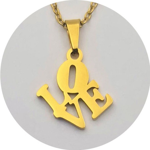 Imagen 1 de 3 de Collar Cadena Y Dije Love Oro Laminado 22 Kilates M1129