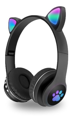 Auricular Bluetooth Gato Plegable Con Luces Led Negro 