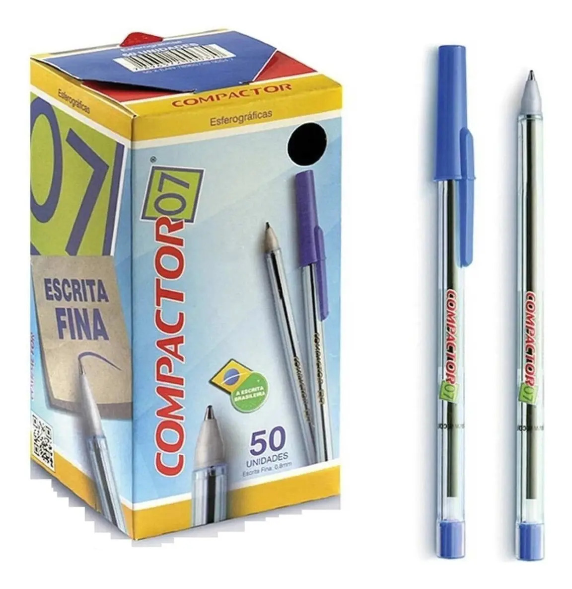 Caneta Esferográfica Compactor Ponta Fina 0.7 Kit 50 Unidades Tinta Azul