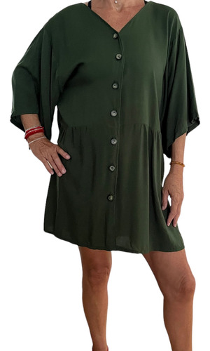 Vestido De Fibrana Corto Verde Musgo