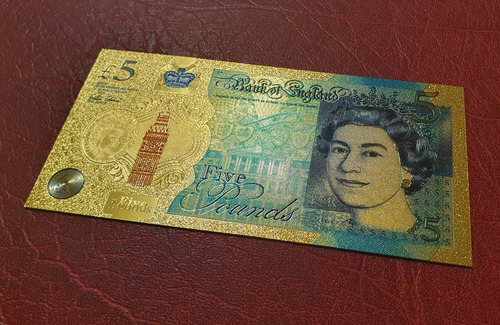 Billete Coleccionable 5 Libras Inglaterra Detalles Color Oro