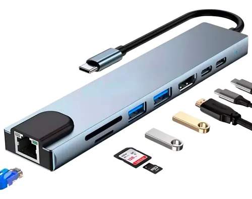 Hub Adaptador Usb Tipo C 8 En 1 Para Mac Macbook Windows · Azul claro