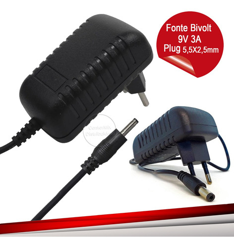 Imagem 1 de 5 de Fonte 9v 3a Plug 5.5mm X 2.5mm Para Roteador Dvd Portátil