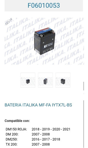 Batería Ytx7l-bs Cómpatible Dm150 Roja, Dm200, Dm250