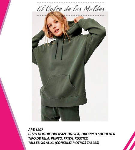 Imagen 1 de 2 de Molde Digital Buzo Hoodie Oversize, Pack Talles Xs A Xl
