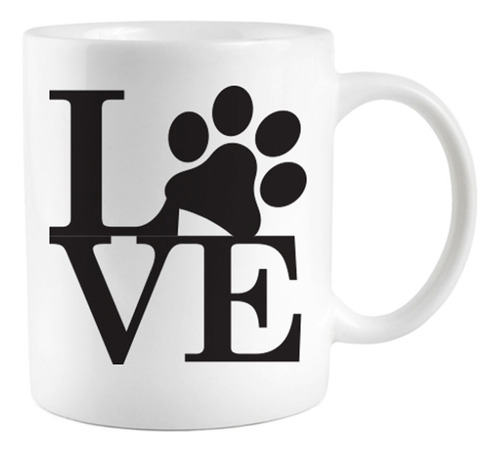 Taza Cerámica Blanca Dog Paw Love Perro Personalizada Nombre