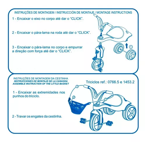 Triciclo Motoca Infantil Kemotoca Força Com Haste de Empurra