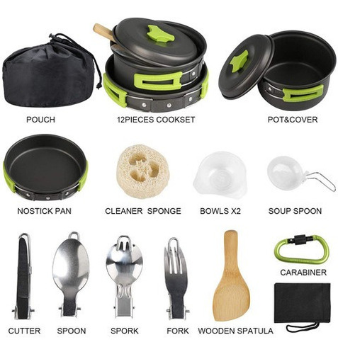 Kit De Cocina Para Acampar Con Ollas Y Estuche 15 Piezas