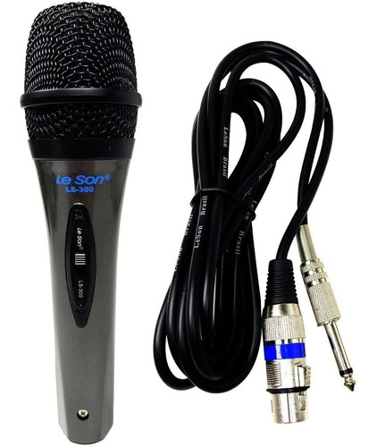 Microfone Dinâmico Leson Ls300 Unidirecional C/ Fio 3 Metros