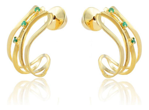 Brinco Curvas 1,8cm Com Esmeralda Em Ouro 18k