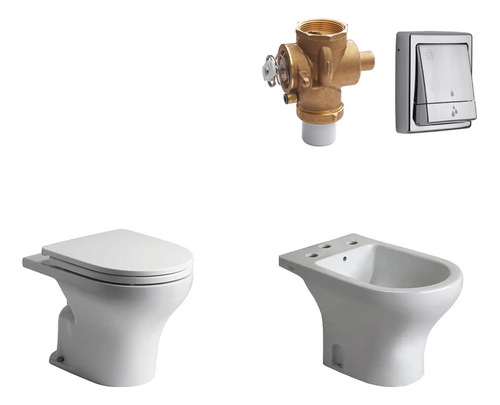 Combo Baño Ferrum Veneto Inodoro Bidet Tapa Tecla Valvula Fv