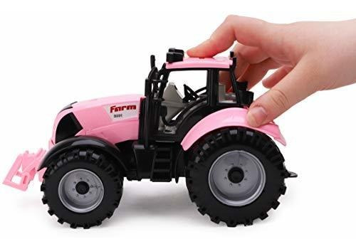 Tractor Agrícola De Fricción Con Capó Abatible Rosa 