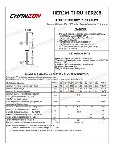 Chanzon Diodo Rectificador Alta Eficiencia Axial Amp