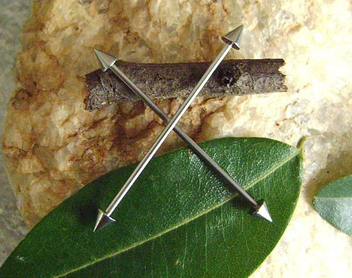 Piercing Para Orelha Transversal Spike Aço Cirúrgico Cor Prata 34mm M2 Piercing